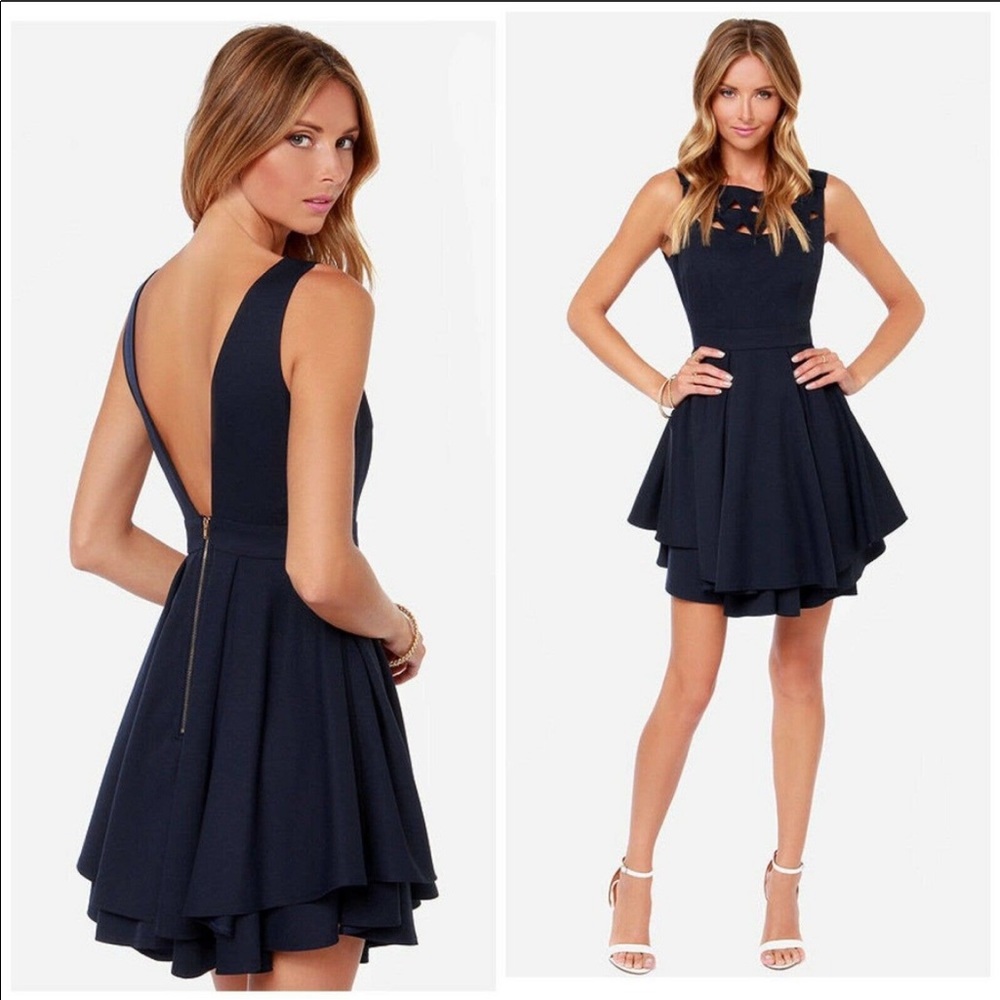 L'atiste By Amy Navy Cutout Fit Flare Dress